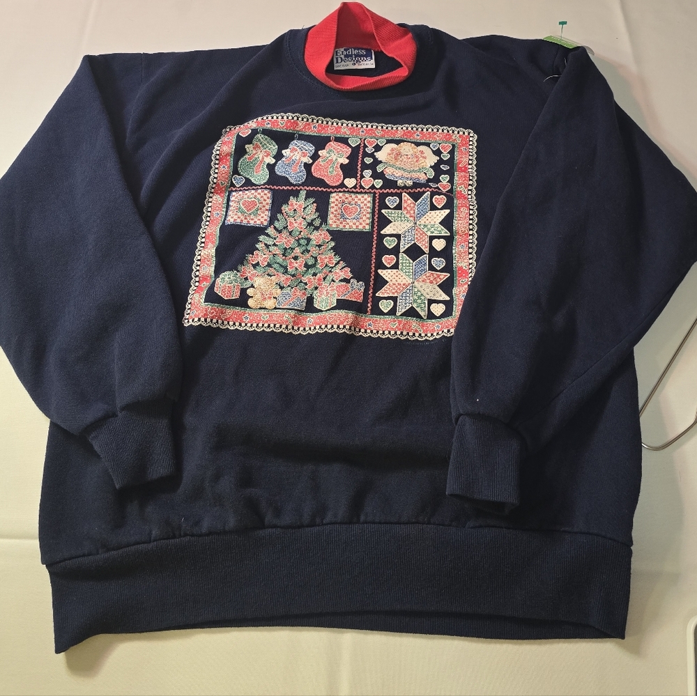 Holiday-Themed Navy Crewneck Sweater